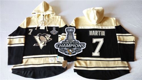 Penguins #7 Paul Martin Black Sawyer Hooded Sweatshirt Stanley Cup Finals Champions Stitched NHL Jersey - Click Image to Close
